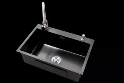 中国 Acrylic Resin Black Quartz Kitchen Sink With Drainboard 680*460mm 販売のため