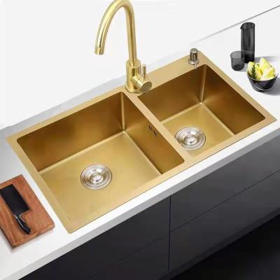 China Doppeltes Becken-Satin-Ende Matte Gold Kitchen Sink Depth 220mm zu verkaufen