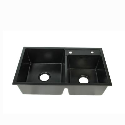 China 2 amortiguamiento sano de las encimeras 760*450m m del cuarzo de Matte Black Kitchen Sinks For del cuenco en venta