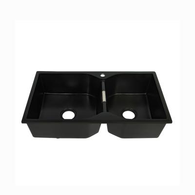 China O hexágono dobro da bacia dá forma à pedra Matte Black Kitchen Sink de quartzo à venda