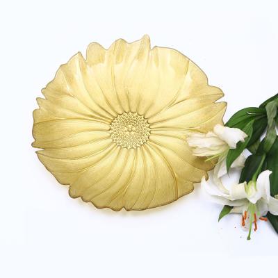 China Viable Colored Glass Gold Plated Charger Plates Steak Fruit Salad Food Serving Tray Western Dinnerware For Wedding for sale