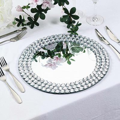 China Viable High Quality Fancy Charger Clear Glass Dishes With Diamond Hot Sales Crystal Mirror Dish To Match Decor for sale