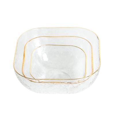 China Viable High Quality Glass Soup Noodle Salad Bowl With Gold Rim And Clear Square Cake Dish Dish Set For Home Dinnerware for sale