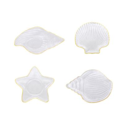 China Hammer Pattern Glass Bowl Seashell Starfish Conch Shape Fruit Salad Dessert Dish Viable Quality Gold Rimmed Tableware for sale