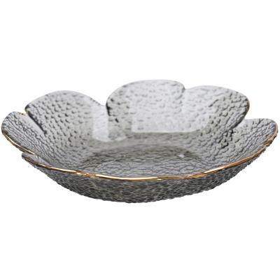 China Sustainable Creative INS Household Handmade Flower Shaped Inset Gold Salad Bowl Glass Fruit Dish For Home Restaurant Hotel for sale