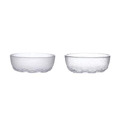 China Large Transparent Frosted Glass Vegetable Fruit Salad Bowl Kitchenware Clear Heat Resistant Serving Dish for sale