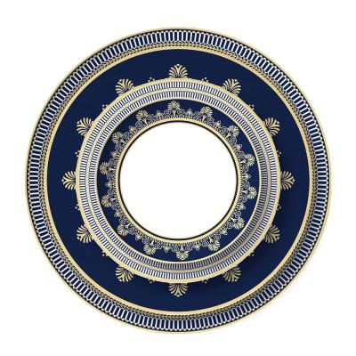 China Antique Viable Art Pasta Soup Dish Reactive Glazed Ceramic Plates Rim Design Dinnerware Western Serving Dishes Set Professional Gold for sale