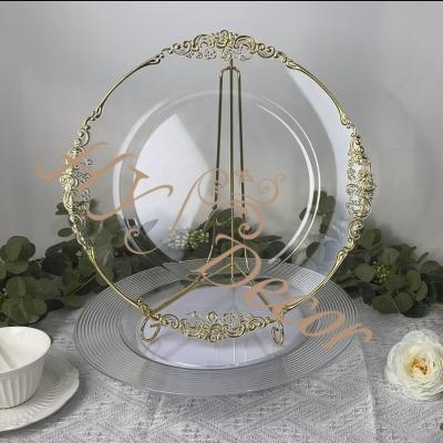 China Disposable HY Durable Acrylic Ps Transparent Clear Event Charger Plates Table Disposable Plates For Wedding Party Decoration for sale