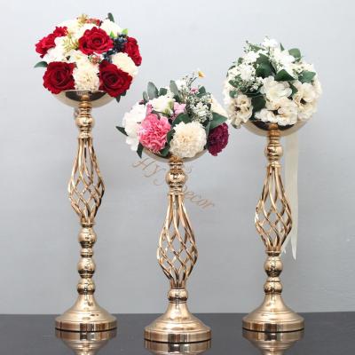 China Modern HY Home Decor Metal Flower Vase Gold Candle Holder Candlesticks Wedding Table Centerpieces Decor for sale