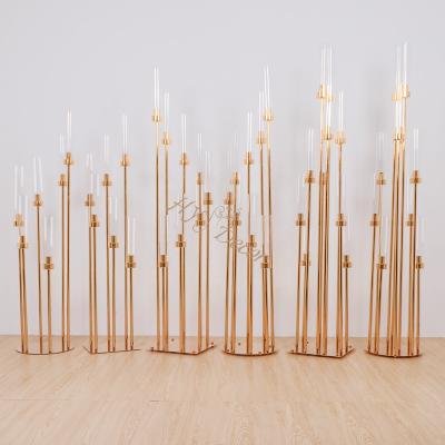 China Romantic Wedding Decoration HY Metal Acrylic Glass Gold Candle Holders Candelabra Centerpieces Wedding Table Decoration Candelabra for Wedding Centerpiece for sale