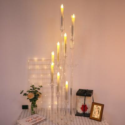 China Romantic Wedding Decoration HY 9 Arm 3 Arm 5 Arm Mariage Tall Clear Acrylic Candelabra Wedding Table Decoration Centerpiecces Crystal Acrylic Candle Holder for sale