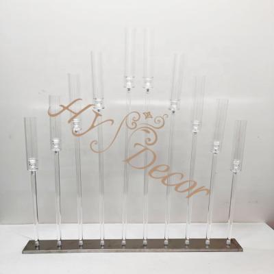 China Romantic Wedding Decoration HY 10 Arms Acrylic Glass Clear Candle Holder Candelabra  Decoration Candlestick Holder Candeleros De Mesa Con Metal for sale