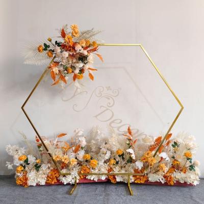 China Romantic Wedding Decoration HY Wedding Decoration Floral Metal Frame Entrance Backdrop Hexagon Flower Arch For Wedding for sale