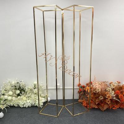 China Romantic Wedding Decoration HY Square Rectangular Backdrop Frame Corner Gold Wedding Arch Stand Decoration for Events Party Supplies for sale