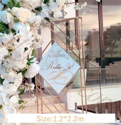 China Romantic Wedding Decoration HY Wedding Flower Arch Event Decor Corner Walkway Decoration Square Stand Shiny Gold Metal Backdrop Wedding Arch for sale