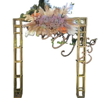 China Romantic Wedding Decoration HY Wholesale Marriage Stage Party Birthday Anniversary Wedding Event Rental Backgrounds Frame Gold Arch Stand for sale