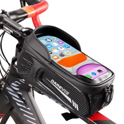 China Waterproof/TPU Touch Screen Bicycle Bags And Boxes Waterproof Front Frame Cycling Bag Compatible With Phone Touch Screen Bike Bags DVB002 for sale