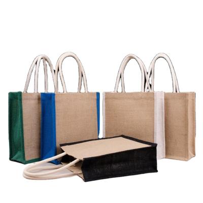 China Wholesale Eco-Friendly Colorful Laminated Promotional Luxury Grocery Carry Tote Shopping Bag Hessian Jute Bag for sale