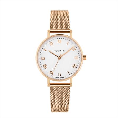 China Hot Selling OEM High Quality Minimalist Rose Gold Roman Watches Steel Mesh Band Water Resistant Low Moq Women Watch For Lady for sale