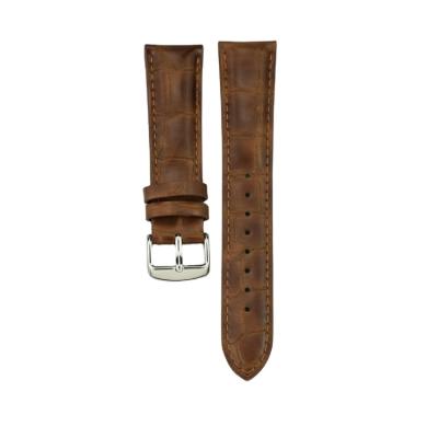 China Brown Exquisite High Quality Genuine Bamboo Texture Watch Band Leather Strap 20mm Width Calf Workmanship Retro Leather Watch Strap for sale