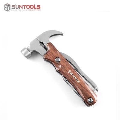 China Multifunctional Outdoor Wooden-Handle Nail Hammer Stainless Steel Knife Screwdriver Nail Folder Claw Hammer for sale