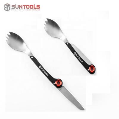 China Special Multifunctional Stainless Steel 3 in 1 Foldable Multifunctional Knife and Spoon Outdoor Camping Easy Carry Cutlery Convenient Tool for sale