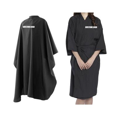 China Black Copy Waterproof Logo Custom Kimono Salon Waterproof Wholesale Haircut Beauty Robe for sale