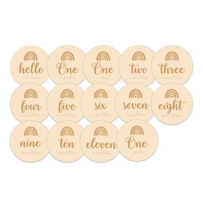 China Rainbow USA Milestone Wood Bundle Cards 14 Reversible Engraved Wooden Records Monthly & Sayings Photography Newborn Props for sale