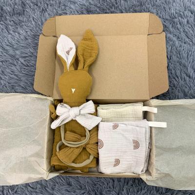 China Lovely Folded Baby Organic Rabbit Cotton Muslin Comforter Security Blanket Set for sale