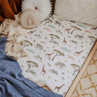 China Amazon Folded 100% Cotton Jersey Crib Sheet Hot Selling Baby Crib Knit Fitted Sheets Set Custom Print for sale