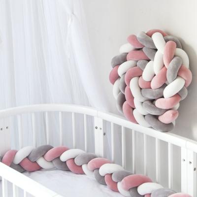 China Cute Cozy Knotted Woven Braided Crib Bumper Stuffed Adjustable Newborn Baby Plush Hutch Protector Pillow Cozy Viable for sale