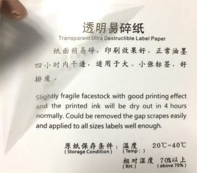 China Transparante Voor het drukken geschikte Hologramstickers/Vernietigbare Vinyletiketten Te koop