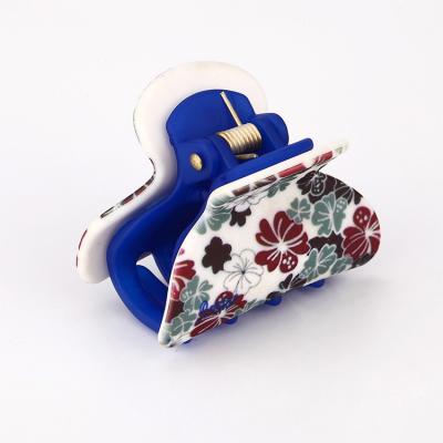 China Blue Decoration Flower Painting Pattern Hair Claw For Women And Girls for sale