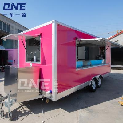 China Modern Towable Carting Trailer mobile salon food truck pink hot dog stand mobile kitchen ice cream kiosk hot dog cart with grill and deep fryer food trailer for sale