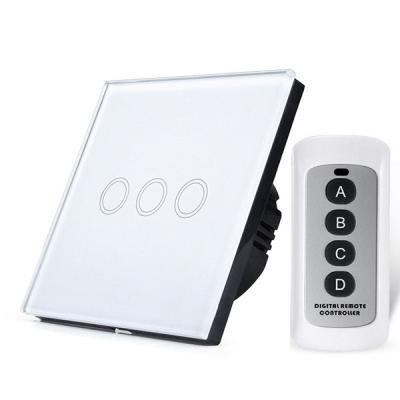 China Crystal Glass Wall Switch Light Touch Switch 3 Strip AC100V-250V Tempered Standard Wall Touch Switch for sale