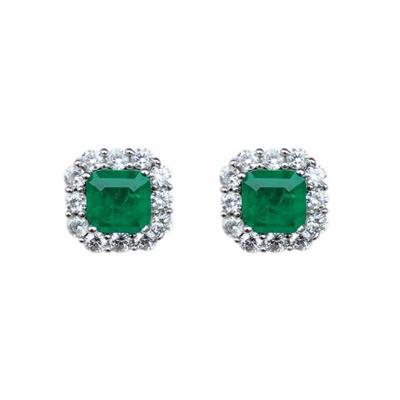 China Vintage 925 Sterling Silver Created Moissanite Emerald Earrings for sale