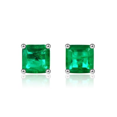 China CLASSIC 925 Sterling Silver Created Emerald Earrings Fine Ear Studs Jewelry Wholesale for sale