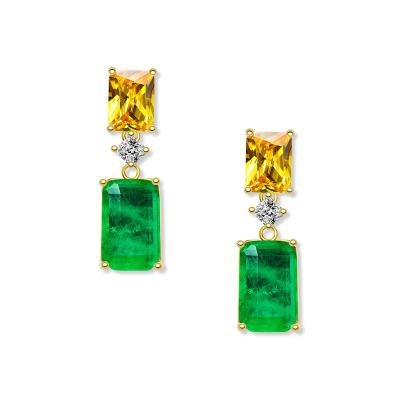 China Vintage 925 Sterling Silver Citrine Emerald Drop Dangle Earrings for sale