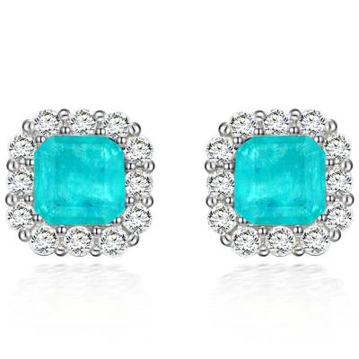 China CLASSIC 925 Sterling Silver Paraiba Tourmaline Earrings Fine Ear Studs Jewelry Wholesale for sale