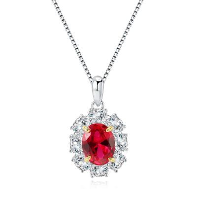 China CLASSIC 925 Sterling Silver Created Moissanite Ruby Pendant Necklace for sale