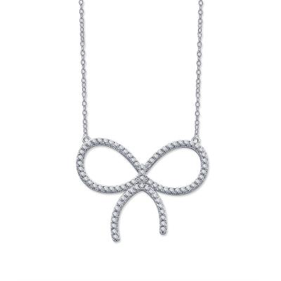 China Classic 925 Sterling Silver Created Moissanite Bowknot Pendant Necklace for sale