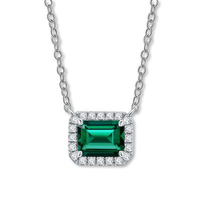 China Classic 925 Sterling Silver Created Moissanite Emerald Pendant Necklace for sale