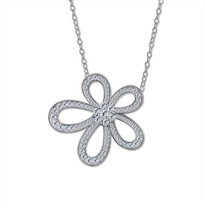 China Classic 925 Sterling Silver Created Moissanite Flower Pendant Necklace for sale