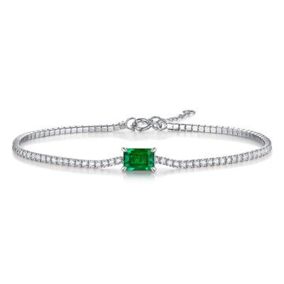 China The CLASSIC 925 Sterling Silver Created Emerald Moissanite charms bracelets wholesale for sale