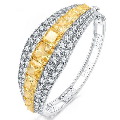 China CLASSIC 925 Sterling Silver Created Moissanite Citrine Wedding Engagement Charm Bangle Bracelets Wholesale for sale