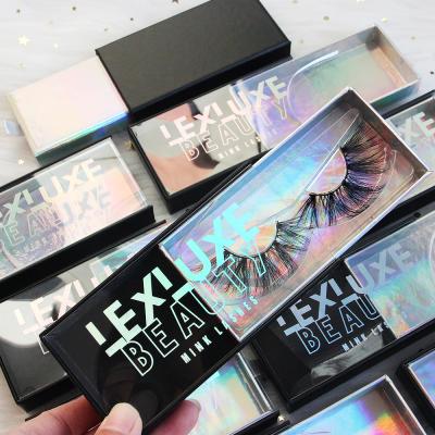 China Custom Natural Tapered Private Label Holographic Lashes Wholesale 3D Mink Eyelash Packaging Box Custom Eyelash Box for sale