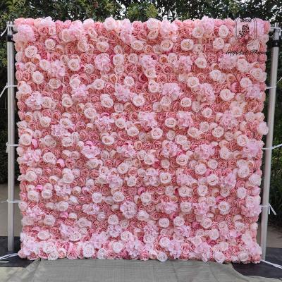 China Wedding Party Events and Meeting Wedding Decor Custom Artigicial 3D Flower Wall Backdrop Panels Portable Stand Roll Artificial Flower Wall for 360 Photo Booth for sale