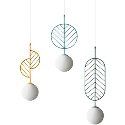 China Modern Residential Nordic Macaron Leaf Glass Ball Light Pendant Chandelier For Study Kitchen Island Living Room Dining Room for sale