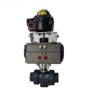 China 2 Way Electric PVC Double Union Ball Valve Draadverbinding Chemisch bestand Te koop