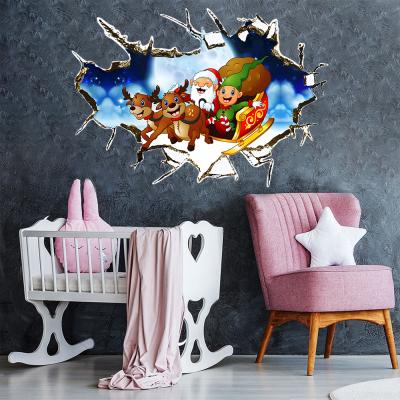 China Santa Claus Night Sky 3D Effect Self Adhesive Removable Mural Wallpaper Wall Stickers For Kids Living Room Self Adhesive Waterproof Removable Home Decor Gift for sale